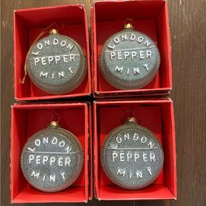 John Derian Target Glass ORNAMENT Set Of 4 Glass Peppermint NIB